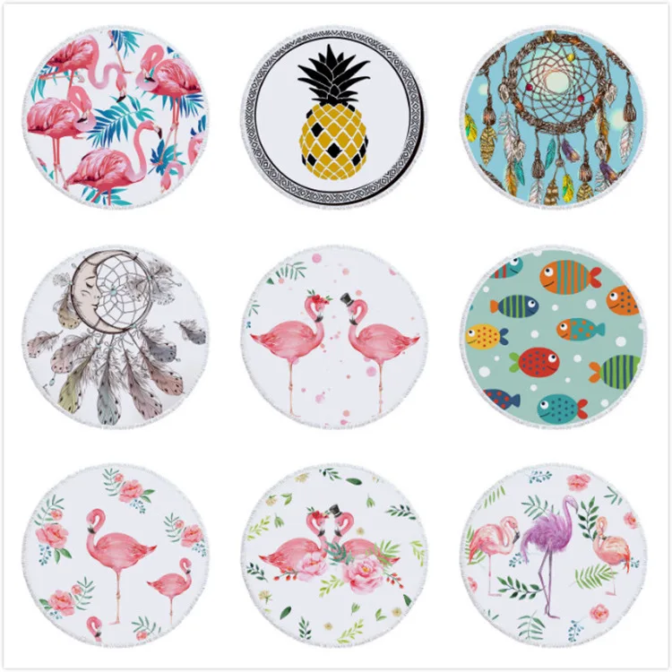 

Superfine Fibre Circle Tassels Beach Towel Flamingo Beach Bath Towel Unicorn Beach Towel