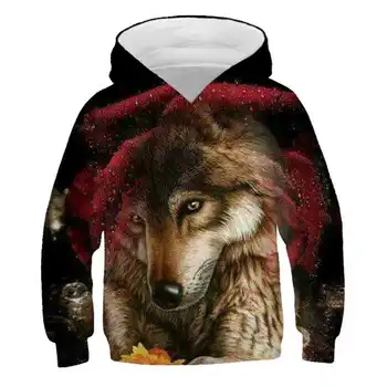 

Autumn Long Sleeve Wolf 3D Printing Teenage Boys Girls Sweatshirts Boys Spring Outerwear Kids Hooded Hoodies Pullover Clothes