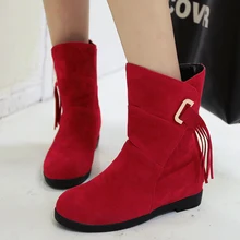 Rimocy/модные плюшевые теплые зимние сапоги со скрытым каблуком; женские красные ботильоны на платформе с бахромой; женская обувь без шнуровки на плоской подошве; женская обувь