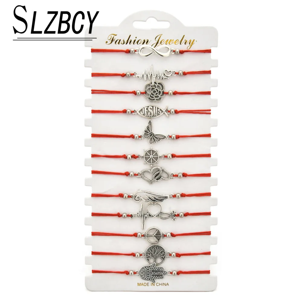 

Women 12pcs/lot Infinite Love Tree of Life Charm Bracelets Handmade Adjustable Rope Chain Fatima Hand Wristband Anklet Jewelry