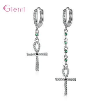 

Luxury Fashion Jewelry Accessory 925 Sterling Silver Asymmetric Cross Pendant Earrings For Women Girls Drop Earring Wholesale