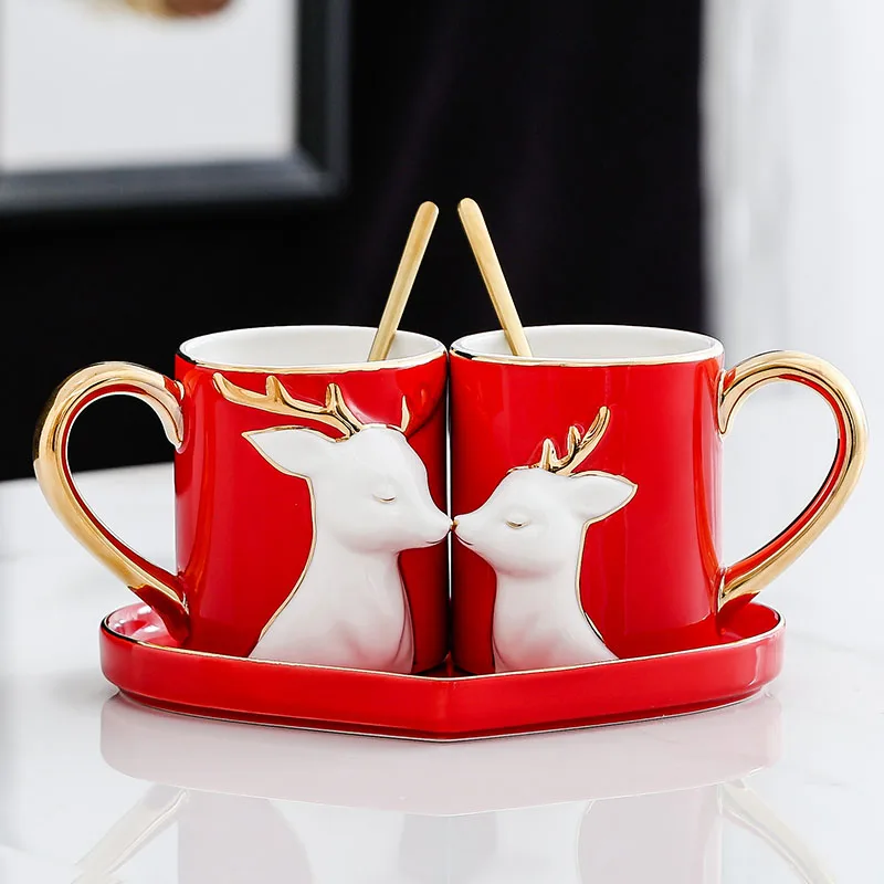US $51.80 Lovers Cup Pair Ceramic Cup Mug Creative Personality Trend Cup Gift Box Wedding New Wedding Thing Simple Fashion Cup