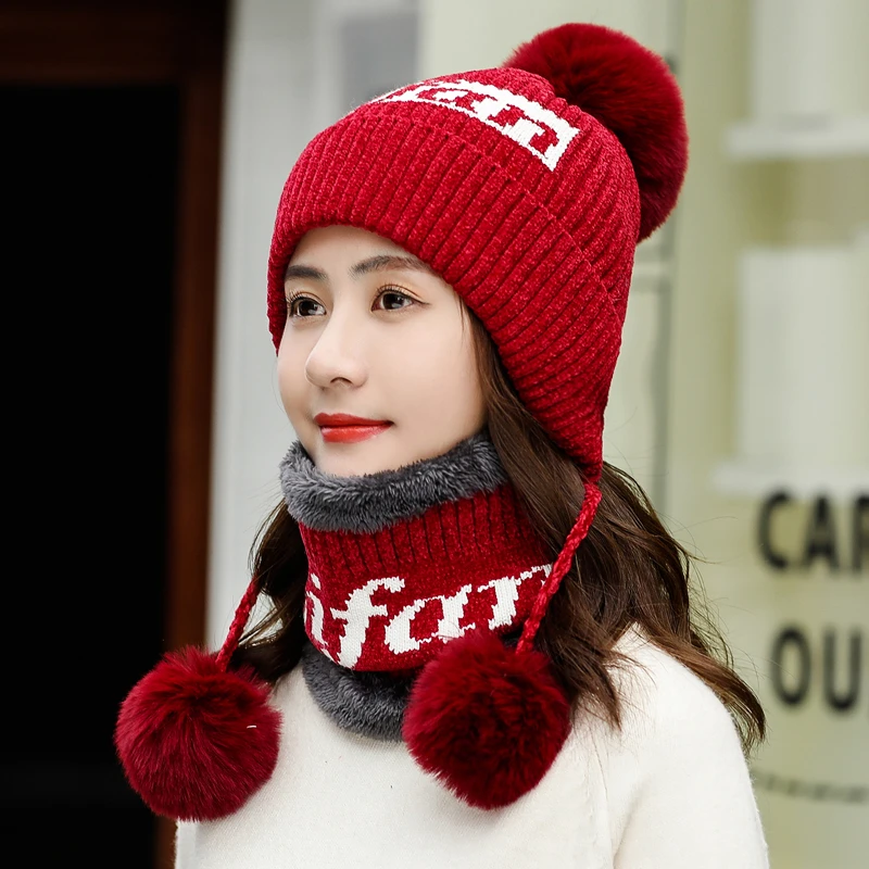 Новая женская вязаная шапка Балаклава шапочки с шарфами теплая шерсть зимние