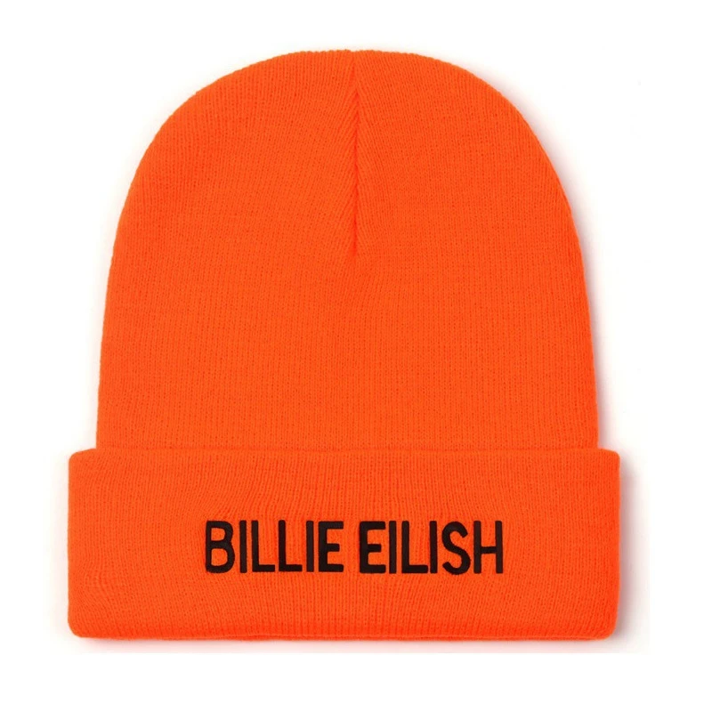 Шапка-бини с вышивкой Billie Eilish для женщин и мужчин, вязаные теплые зимние шапки для мужчин и женщин, одноцветные Повседневные шапки в стиле хип-хоп с манжетами