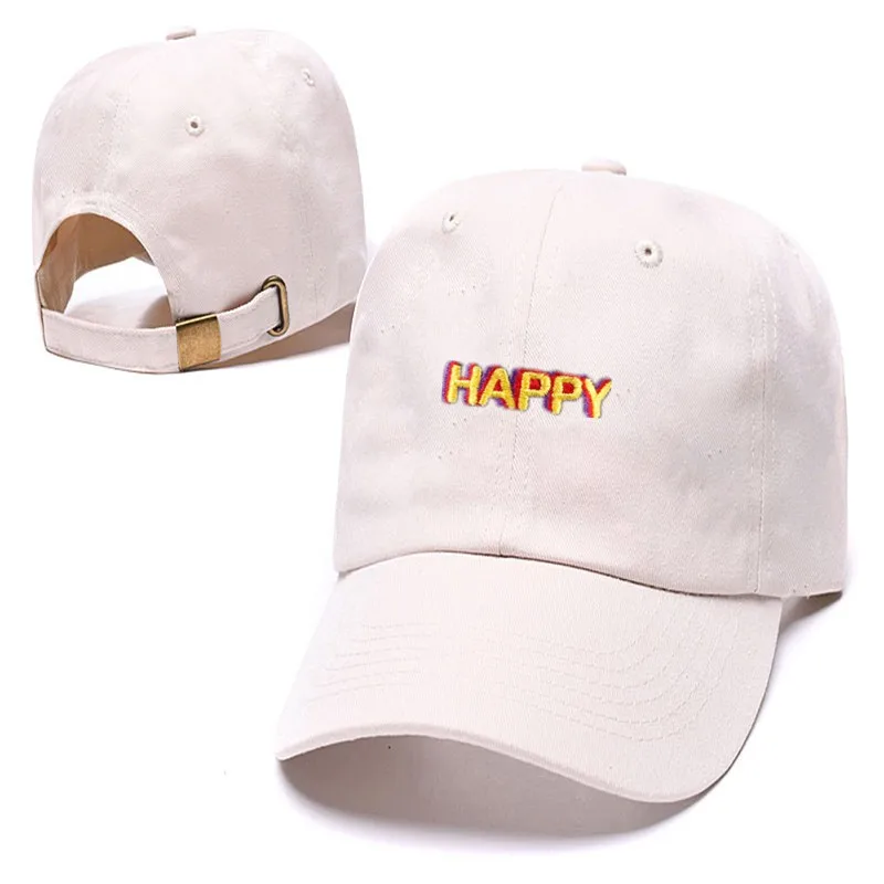 Europe and America Hip hop hat new SLOUCH HAPPY TEXT LOGO dad ADJUSTABLE CURVED BILL DAD HAT BASEBALL CAP | Аксессуары для одежды