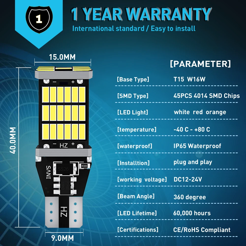 2PCS T15 W16W 921 912 T16 902 LED    WY16W 4014SMD   1200LM ڵ   ȭƮ ̿忡   ü