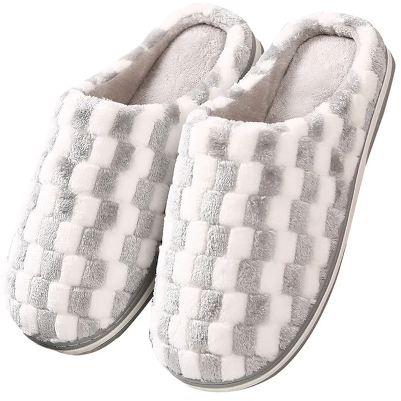 Winter warm slippers women Striped Fur Antiskid Home shoes woman Plus size 43-45 Short plush Memory Foam Suede women slippers