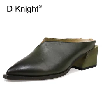 

2020 Summer Women's Genuine Leather Clogs Shoes Pointed Head Slip On Femme Slippers Retro Handmade Zapatillas Mujer Slides Woman