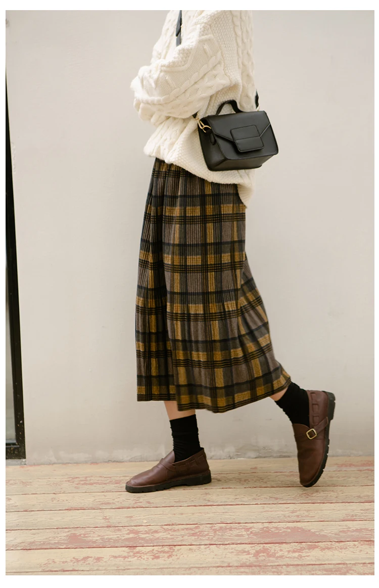 Vintage New Women Thick Warm Autumn Winter Harajuku Plaid Retro Skirt Female Cute Japanese Girls Kawaii Skirts Calf-length