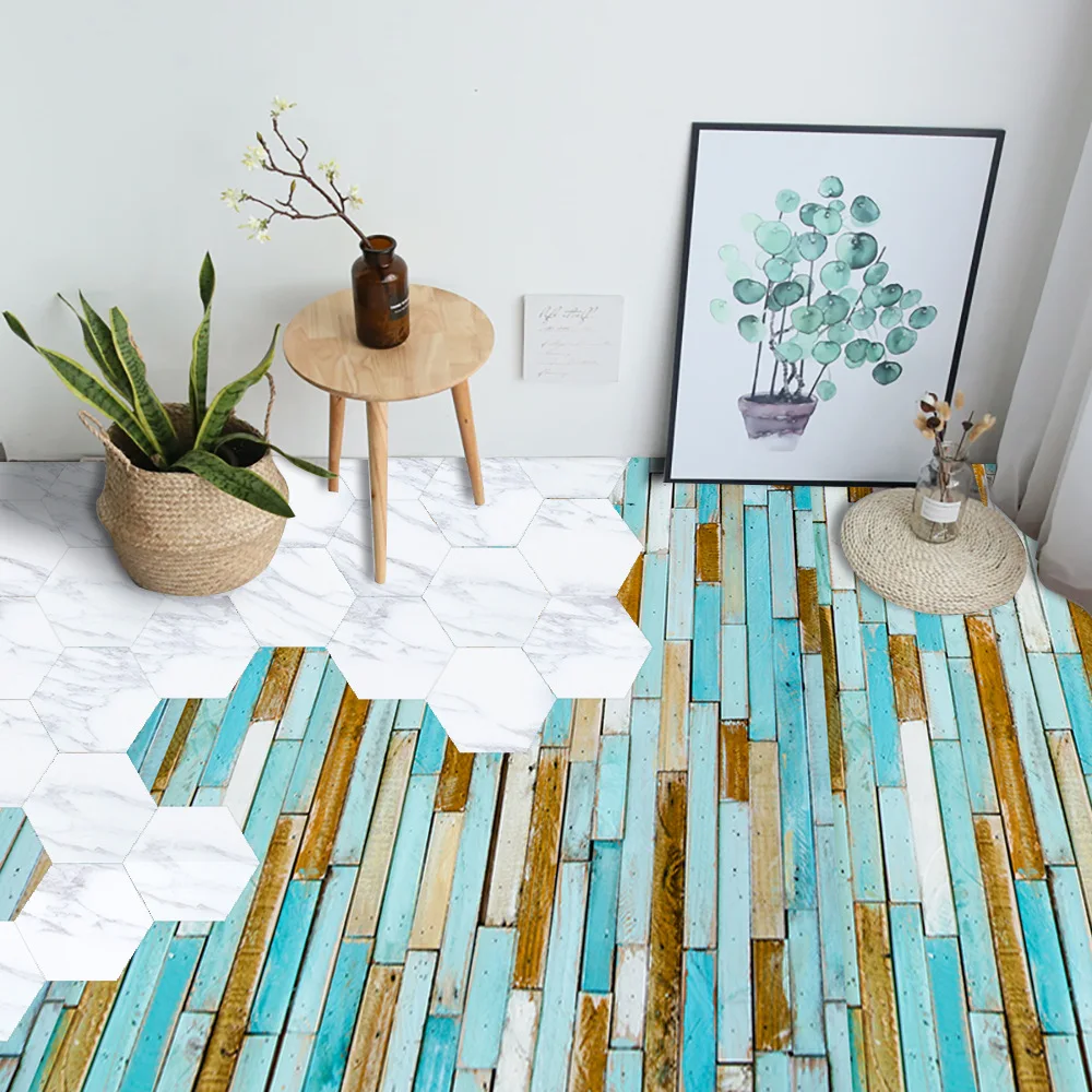 Blue Wood Grain Floor Stickers Floor Wallpaper Waterproof Wear-Resistant Self-Adhesive Floor Tile Living Room Bedroom EWF051