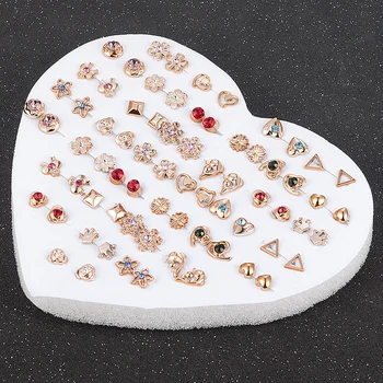 

12-36 Pair/Set Random Design Fashion Women Lady Round Star Plastic Rhinestone Crystal Flower Ear Stud Earring Jewelry