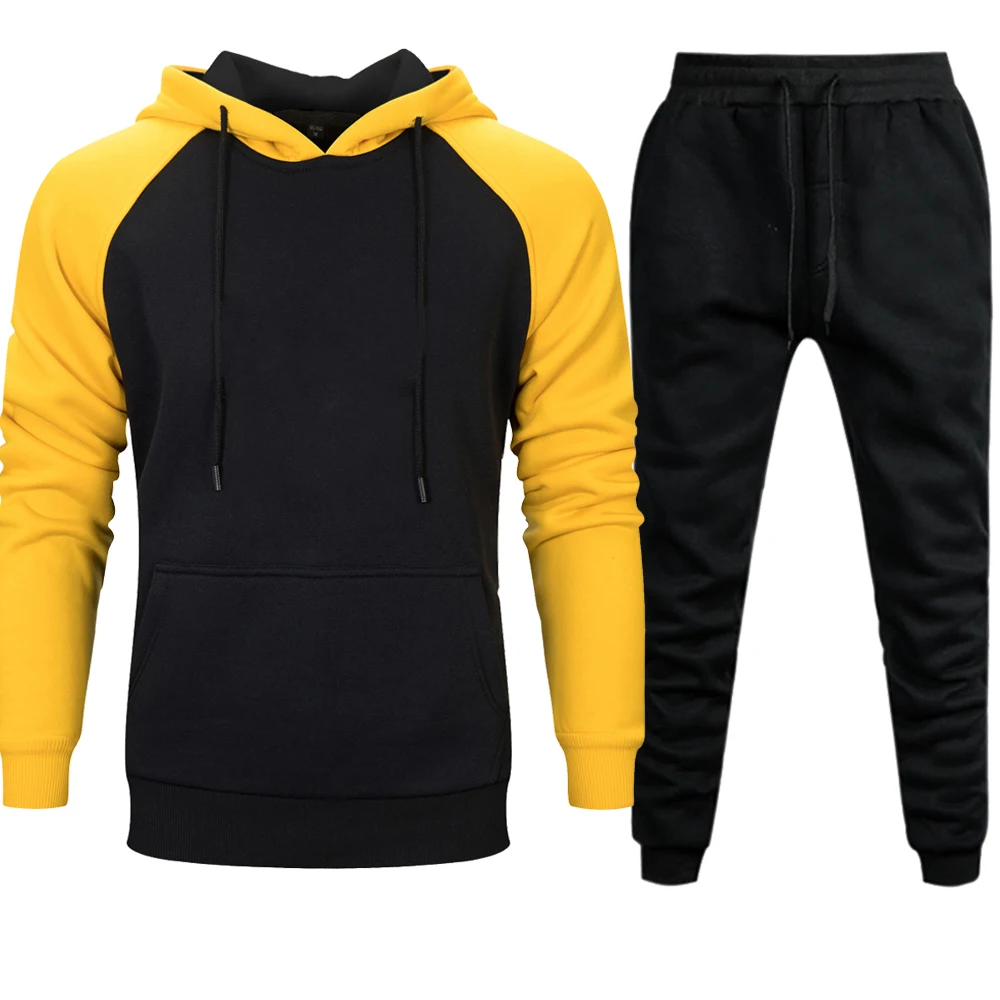 yellow black Jordan 23 Tracksuit Men Sets Winter Hoodies Pants 2 Piece Set Fashion Hoody Mens Sweatshirt Sport Joggers Sweatpants Suit - Цвет: yellow black