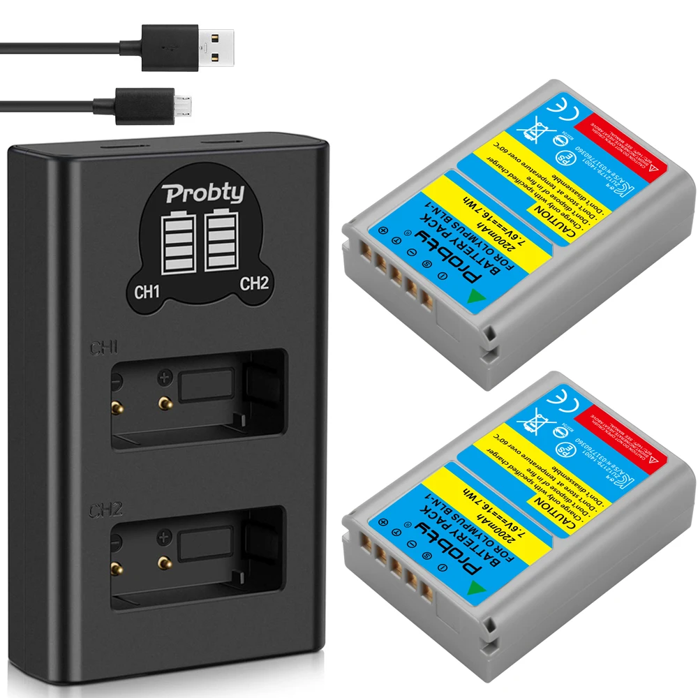2200 мА-ч для цифровой камеры Olympus BLN-1 BLN1 батареи+ двойной светодиодный USB зарядное устройство OM-D E-M1 E-M5 Mark II PEN-F E-P5 EM1 EM5 PENF EP5 - Цвет: 2BatteryWithCharger