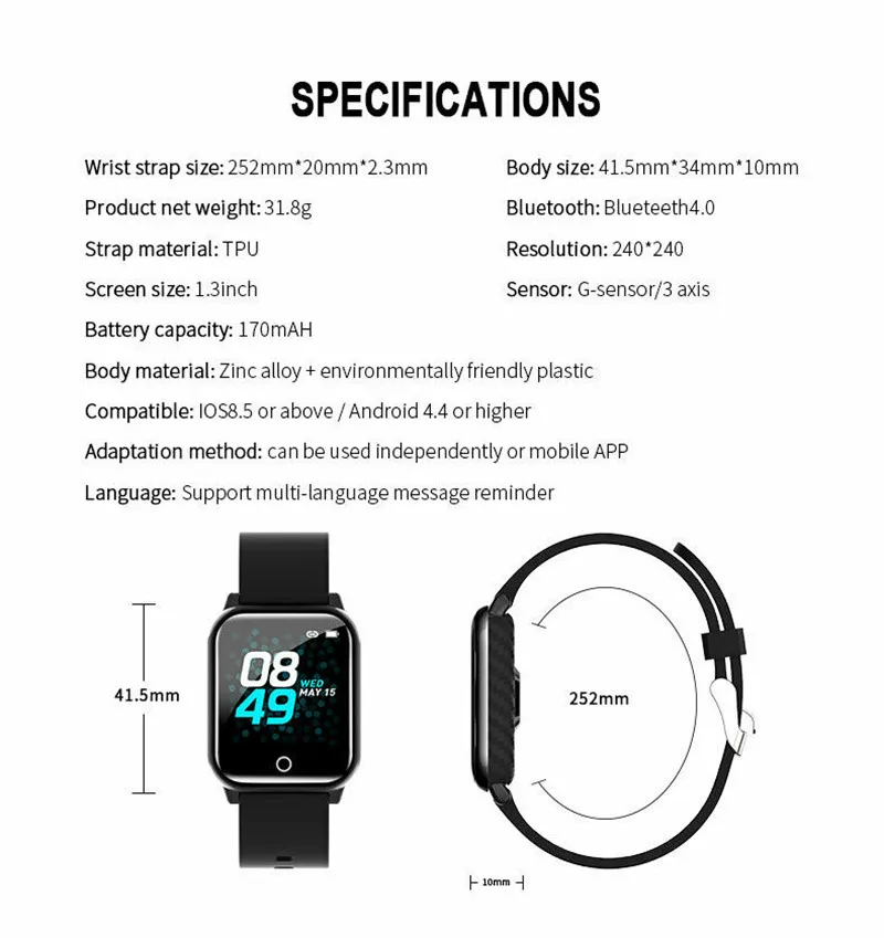 A9 Bluetooth Смарт-часы браслет пульсометр кислород кровяное давление спорт фитнес-трекер Смарт-браслет IP67