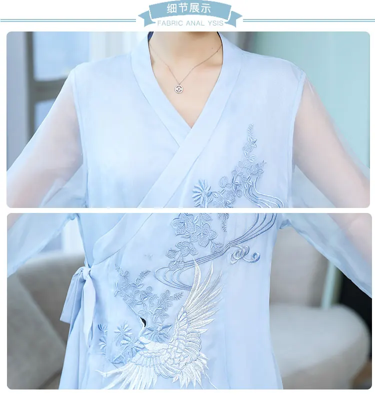 Летнее свободное женское платье с вышивкой в китайском стиле, с v-образным вырезом, ампир размера плюс, 3xl, макси платья, Формальные женские элегантные винтажные синие платья