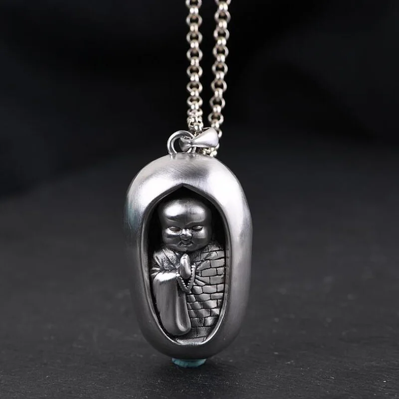 with 55cm necklace 925 Серебряный Тибетский A mi tabha Будда Кулон буддийский E mi Tuo Fo Будда Кулон тибетские женщины кулон удача амулет - Окраска металла: with 55cm necklace
