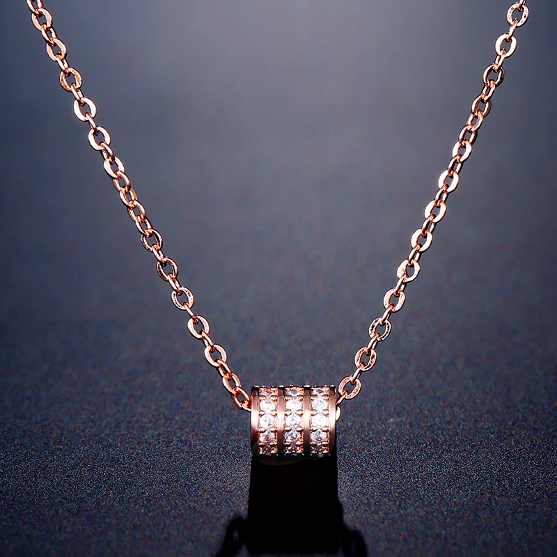 

UILZ New Arrivals Cubic Zircon Cylindrical Pendant Necklace for Women Engagement Prom Evening Party Copper Jewelry UN2096
