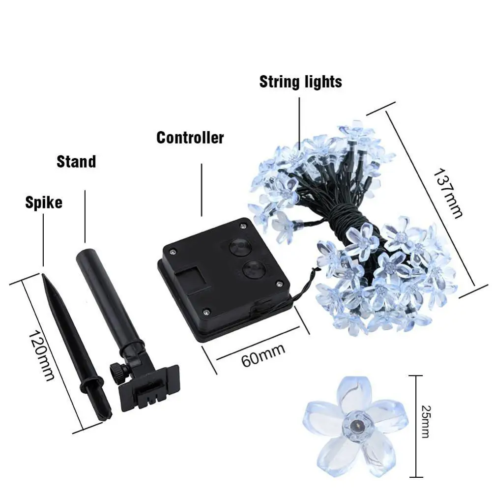 7M 50 LEDs Waterproof String Cherry Blossoms Flower String Light Solar Powered Fairy Lights for Outdoor Garden Holiday Decor