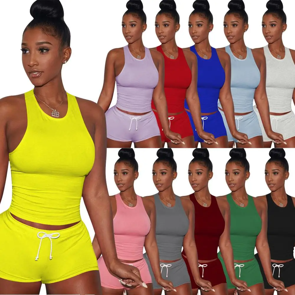 

Casual ladies two-piece sportswear crop top + shorts sportswear