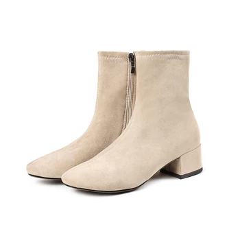 

2019 autumn and winter new women's comfortable pointed toe boots high quality suede women's zipper simple sweet wild boots