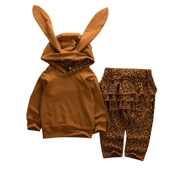 

Toddler Girl Winter Fall Warm Clothes Rabbit Ear Fashion Pullover Top+Leopard Ruffle Pants Hooded Outfits Cute Bebe Clothes 1-5Y