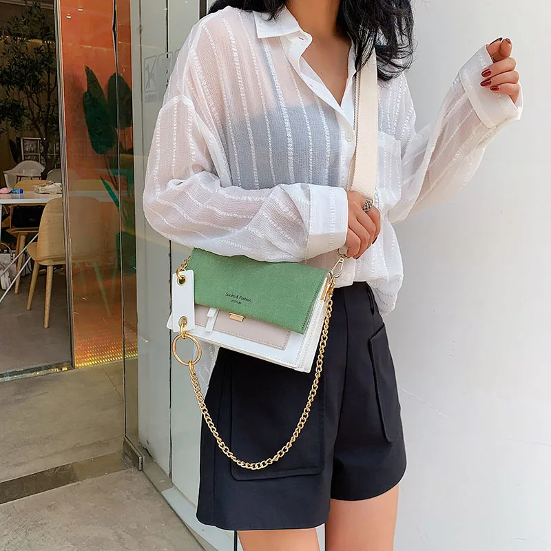 

Retro Fashion Scrub Pu Leather Contrast Color Crossbody Bag For Women Famous Brand Gold Chain Crossbody Ladies Messenger Bag2019