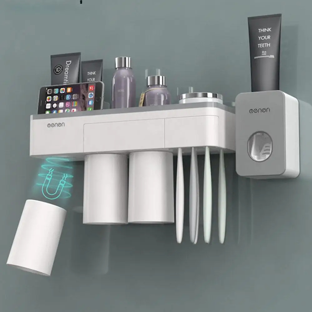 

Bathroom Accessories Set Wall Mounted Toothbrush Holder Automatic Toothpaste Dispenser with Toothbrush Cup Bathroom Set