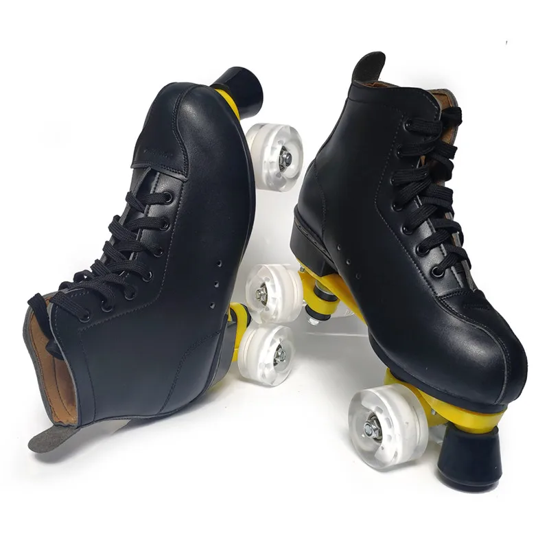 Adult Double Row Roller Skate Shoes Black White Outdoor 4 Wheels Training Shoes Man Woman Sports Patines