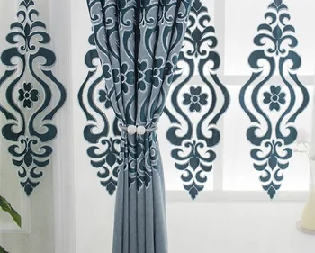 

European-style Embroidered Curtains for Living Room Bedroom Light Luxury Stickers Velvet Embroidered Shading Curtains Screens