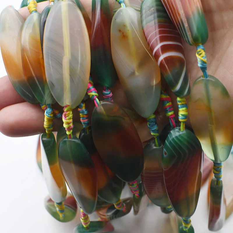 2strands/lot Smooth Oval green glossy agate natural stone beads made DIY necklace jewelry 15