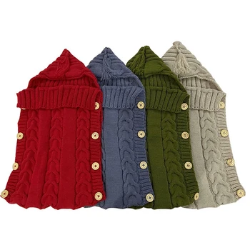

Baby swaddle sleeping bag Autumn Winter warm Swaddle Wrap Sleeping Bags Newborn Solid Buttons Knit Crochet bedding baby sleep