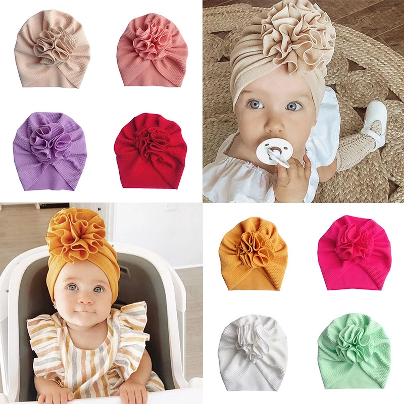 rolled up skully hat Fashion Flower Baby Hat Newborn Elastic Baby Turban Hats for Girls Solid Colors Cotton Infant Beanie Cap Headwear Muslim winter toque