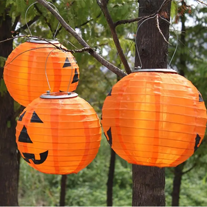

LED Solar Pumpkin Lantern DIY Lights Oil Paper Plastics and Iron Wire Structure Battery Halloween Party Courtyard Home Prop