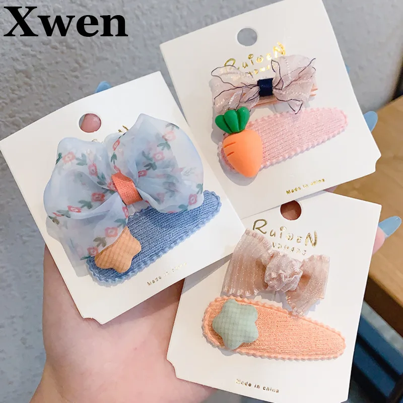 

[Xwen] 2 Pieces/set 2020 New Cute Children Hairpin Bow Headdress Side Hair Clips Girl BB Clip Fashion Hair Accessories OH2035