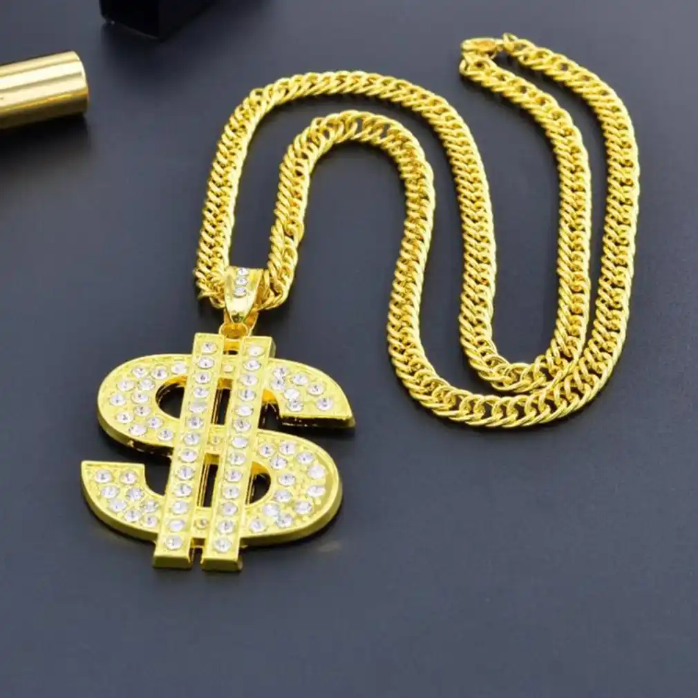 exaggerated gold chain dollar sign golden necklace european and