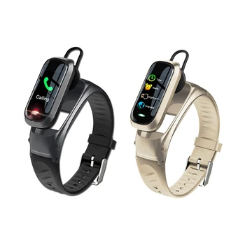 

B9 Wireless Earphone Smart Watch Heart Rate Blood Pressure Fitness Bracelet 5.0AI Voice Bluetooth Headset Watch Gold