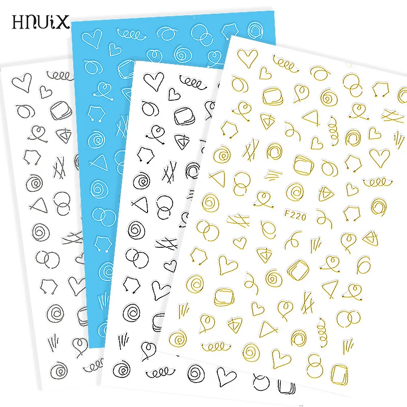 

HNUIX Gold 3D nail sticker lines geometric strip heart self adhesive Nail Art DIY transfer stickers manicure tips decoration
