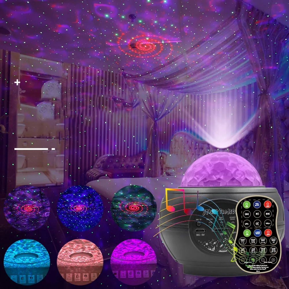 

Starry Sky Night Light LED Projector Colorful Star Moon Nightlight Flashing Lamp Remote Control Bluetooth Music Player 5.0