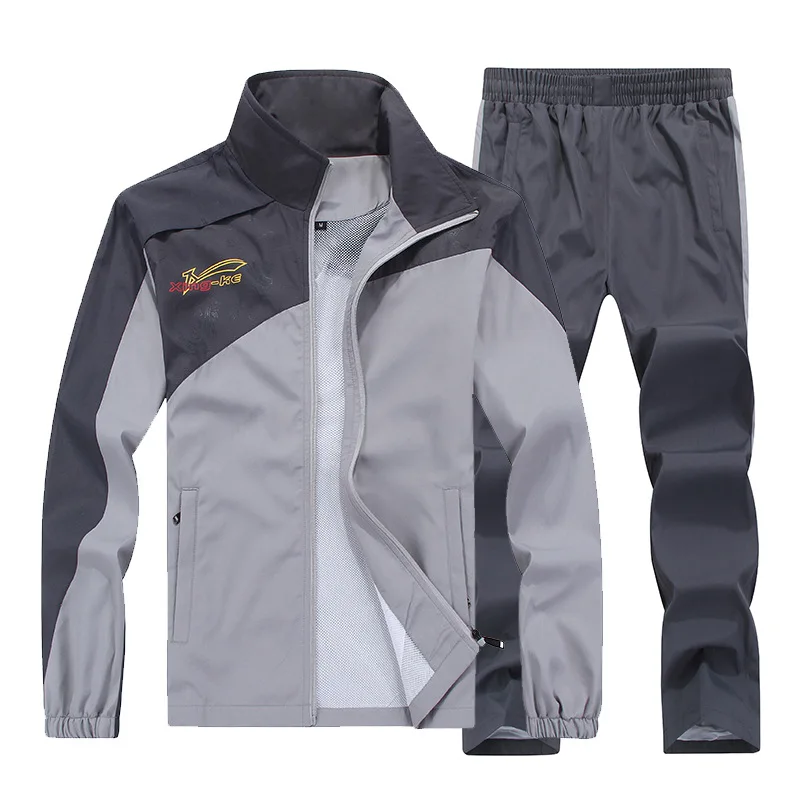 Мужские комплекты спортивной одежды, комплект из двух предметов, осенняя верхняя одежда, мужская одежда, брюки 5XL, ветрозащитная Повседневная куртка для отдыха, MOOWNUC, костюм для пар - Цвет: Grey