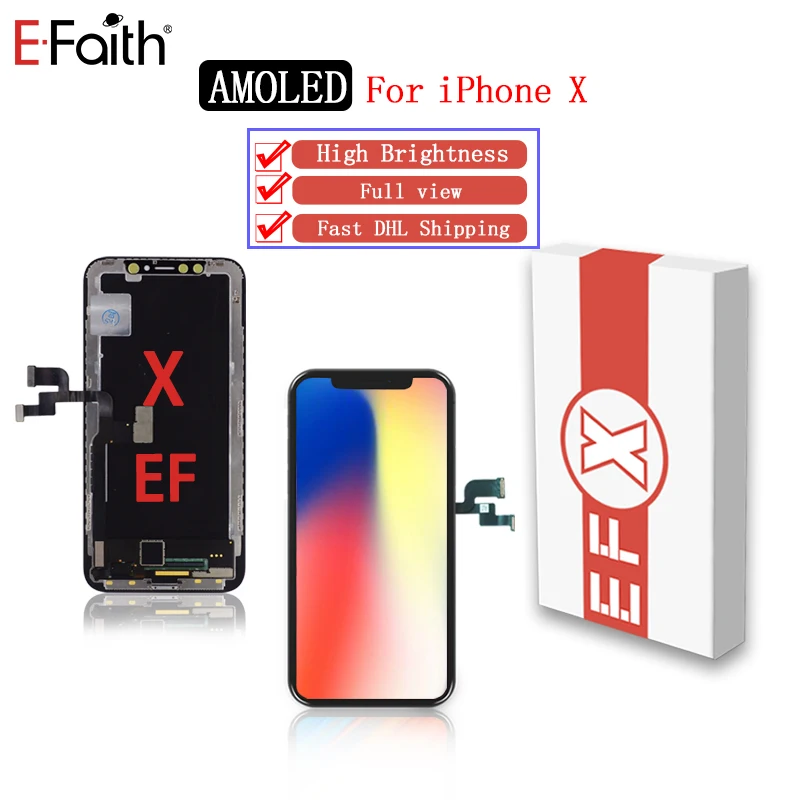 5 шт./лот EFaith Full Prespective OLED для iPhone X XR XS Max lcd Amoled дисплей сенсорный экран чувствительность DHL черный