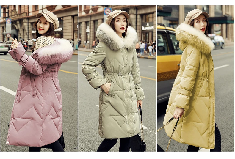 Fashion Fur Collar Hooded Warm Coat Women Down Jacket Long Parkas New Winter Loose Coat Female Overcoat WM175