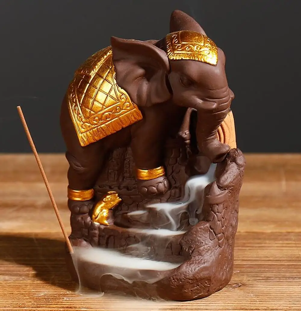 Elephant Backflow Incense Burner Smoke Waterfall Incense Holder Aromatherapy Furnace Mountain River Handicraft Incense Holder