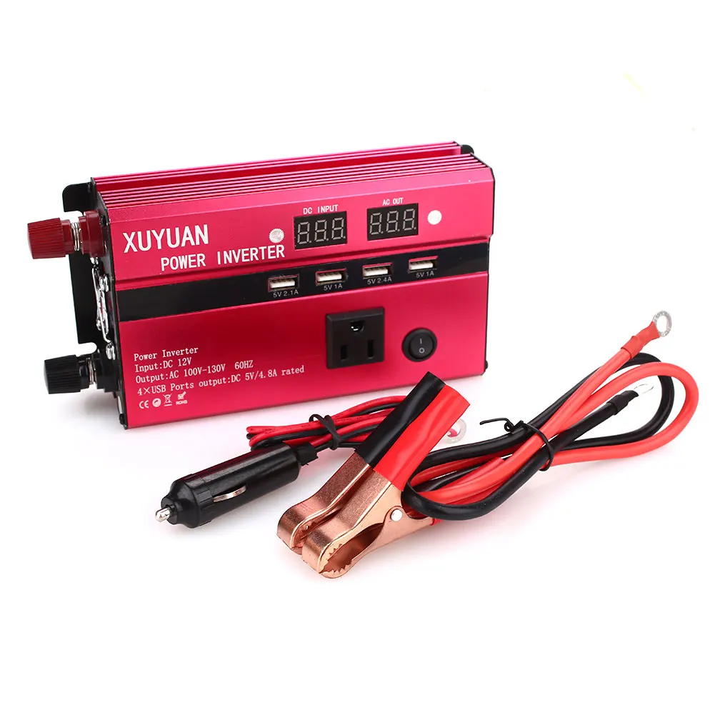Vehemo 600 Вт пик DC12V к AC110V авто Инвертор автомобильный инвертор открытый красный алюминиевый сплав автомобиля солнечной энергии инвертор светодиодный