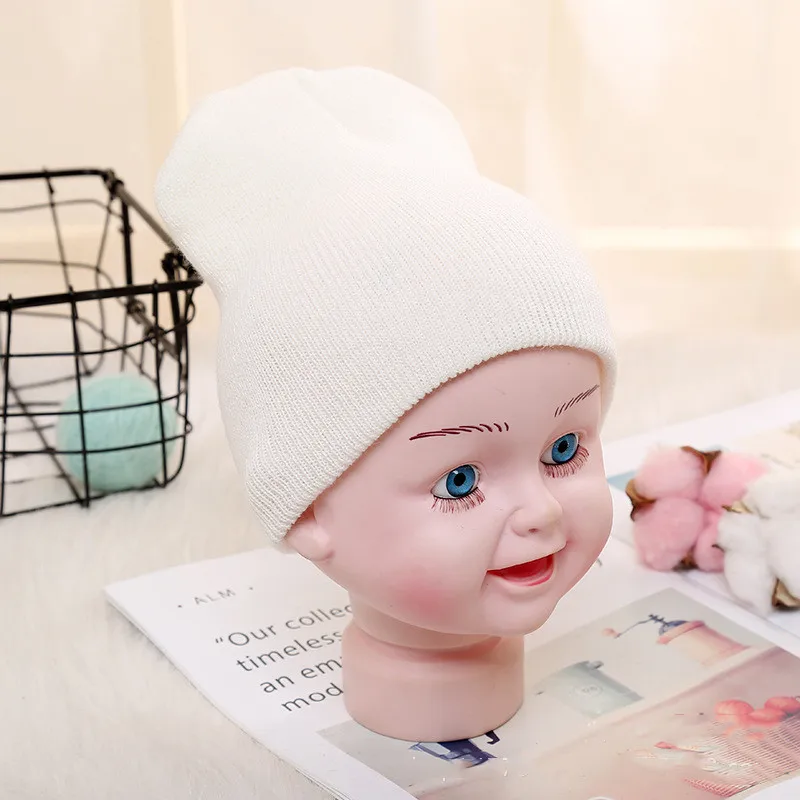 Kinder Baby Einfarbig Warme Weiche Mützen Kappe Hut Frühling Herbst Winter Neugeborenen Kleinkind Infant Gestrickte Kappe Hut Für Junge Mädchen – Detail 2