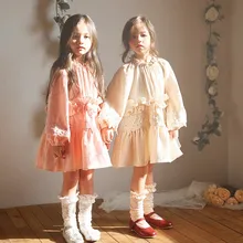 Детское платье с рисунком клубники и песочного цвета для девочек, два платья с французским кружевом, платье принцессы для девочек