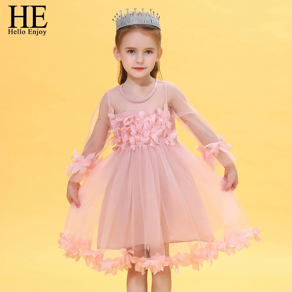 HE Hello Enjoy/платья для девочек детская одежда кружевное платье принцессы с длинными рукавами элегантное Новогоднее платье для дня рождения и танцев