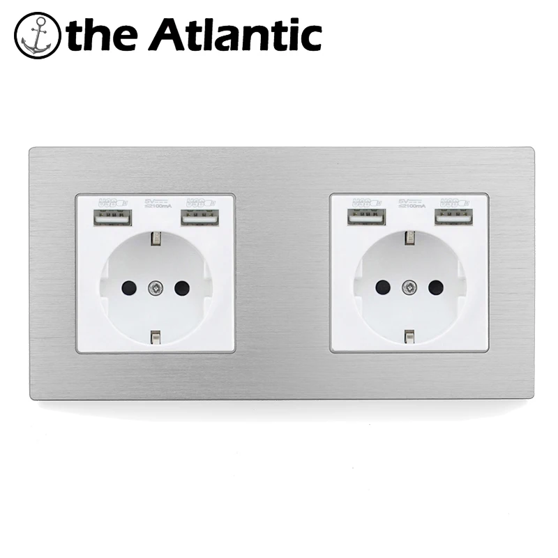 Atlectric EU/DE/Русский Стандарт гнездо заземления 146 мм* 86 мм разъем питания панель из нержавеющей стали электрическая розетка переходник usb,разетка с usb для дома,розетки