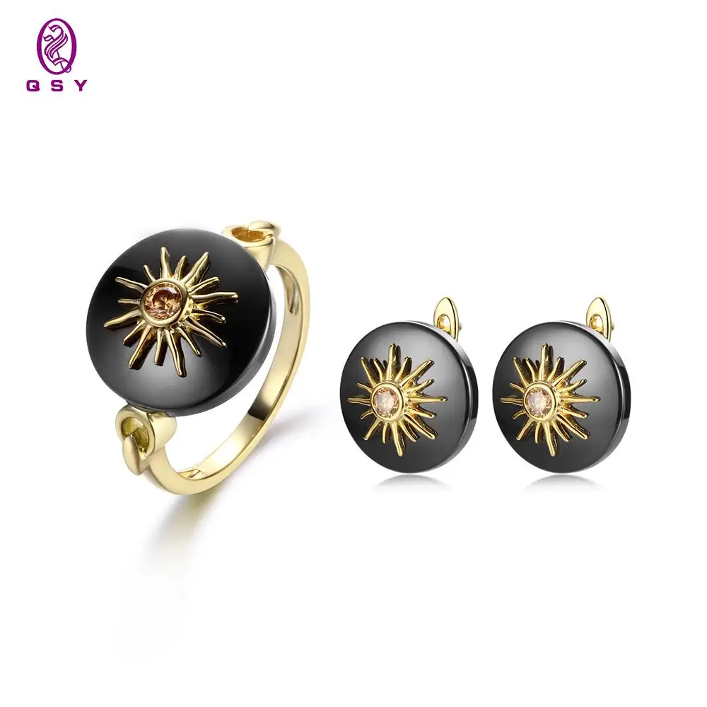 QSY Ceramic Factory Fancy Gold Layered Brazilian Wholesale Earring Ring Set Black Jewelry Sets | Украшения и аксессуары