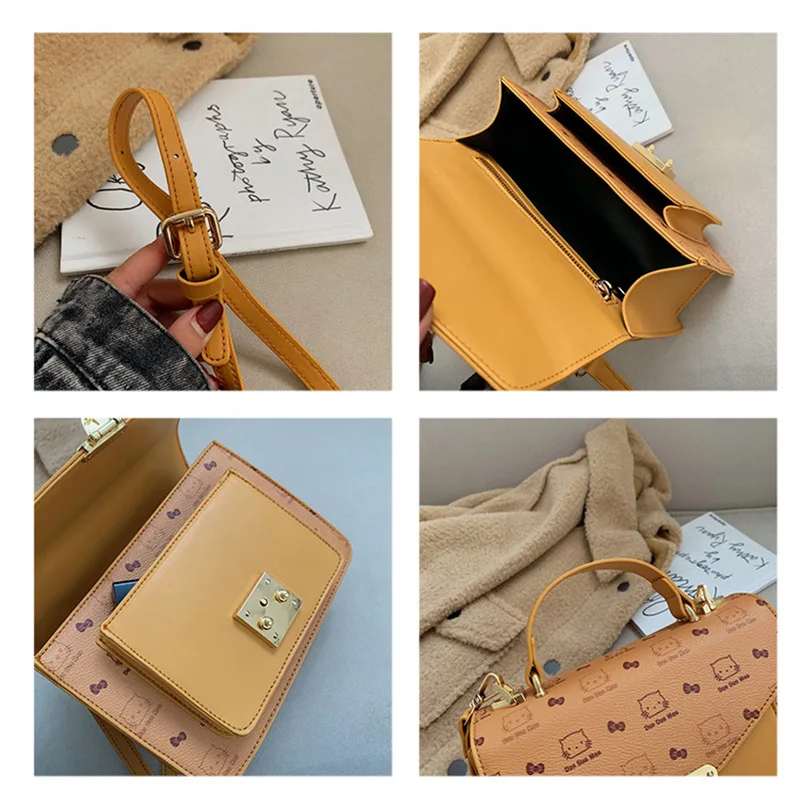 

2019 Autumn & Winter New Style WOMEN'S Bag Printed Cat Hand Messenger Bag Contrast Color Shoulder Bag Lock Oblique Bag