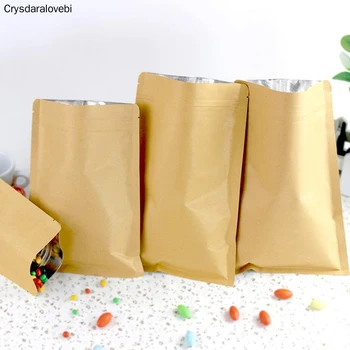 

100 Pcs Small/Big Kraft Paper Food Packaging Bags, Zip Lock Brown Dried Food Tea Cookie Sample Pack Bag Pouch
